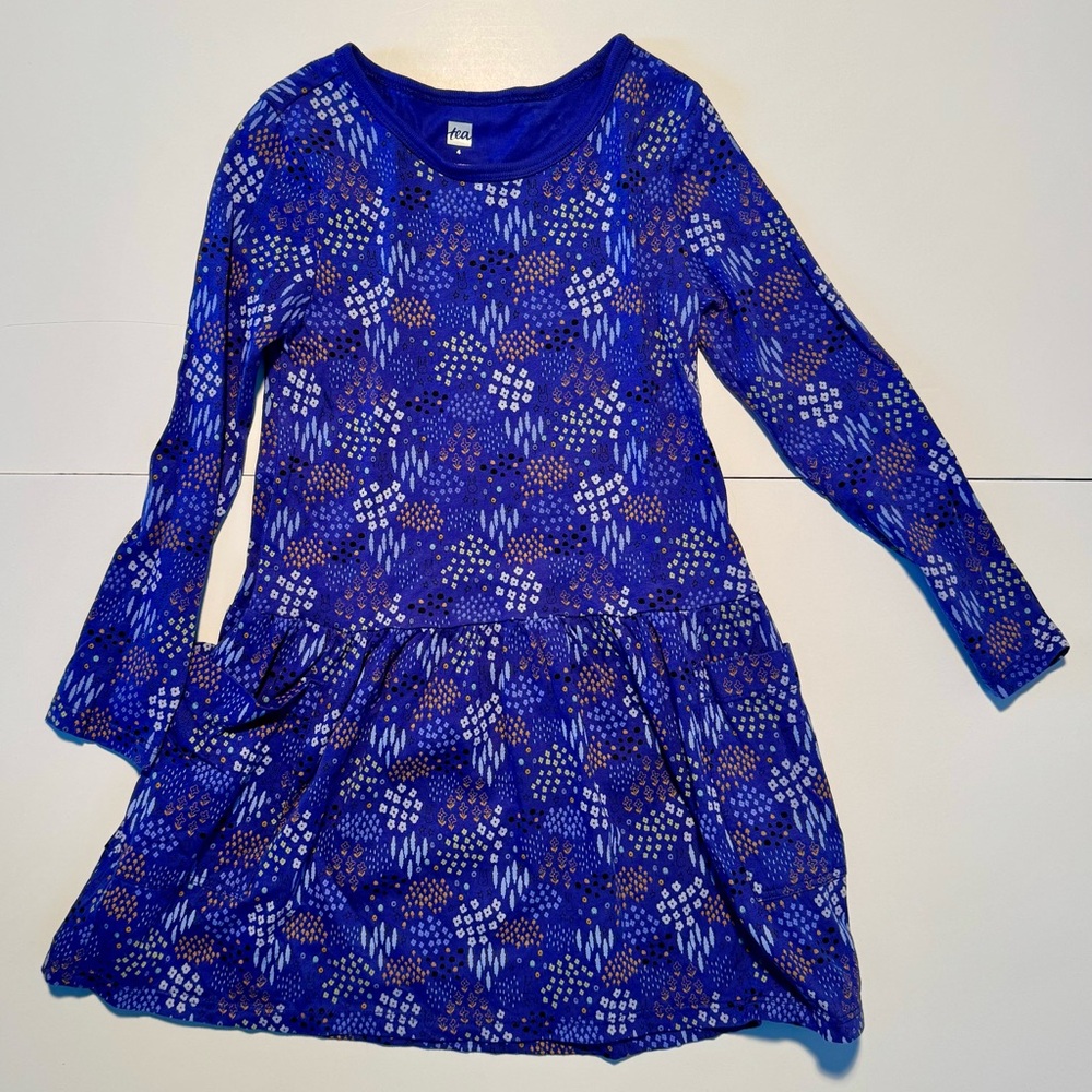 Tea Collection Blue and White Patterned Kids Dress